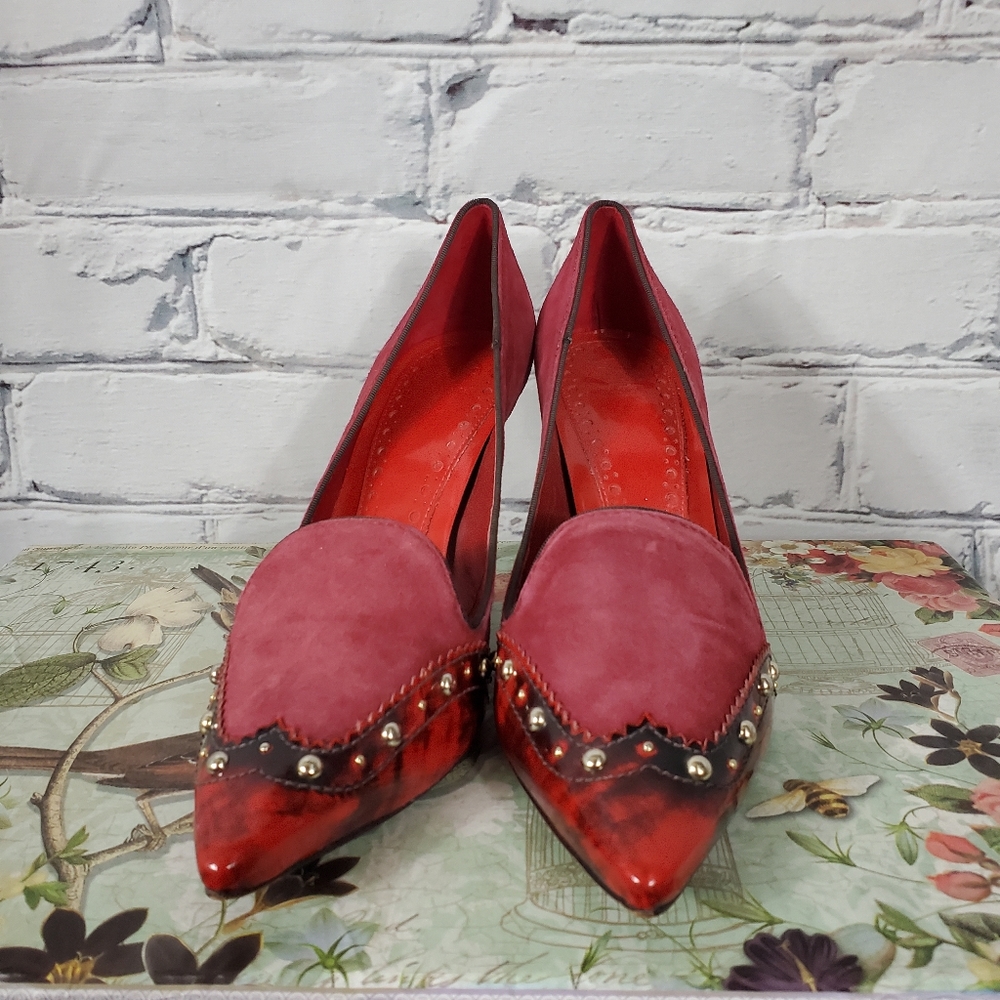 Tory Burch Monroe Red Suede Pumps - Picture 4 of 8